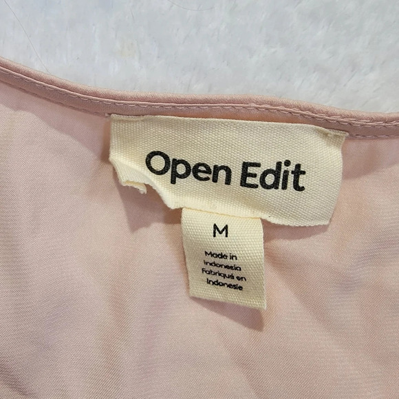 Open Edit Blush Pink Long Sleeve Satin Crop Top Ruched Buttons Victorian Size M - Picture 7 of 10